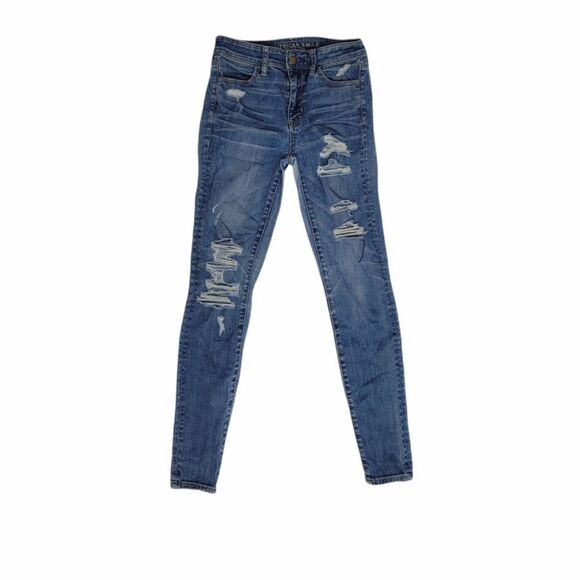 AMERICAN EAGLE hi rise distressed super stretch x jegging ankle blue jean 4‎ - Picture 1 of 11